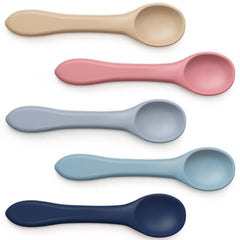Aedida 5-piece silicone baby spoons set in colorful colors for gentle self-feeding.