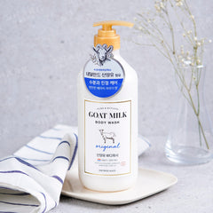 Aekyung Showermate Goat Milk Body Wash bottle for hydrating skin and gentle cleanse.
