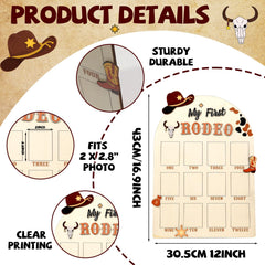 Afniimyapt Cowboy Birthday Photo Board showcases wild west decor and milestone keepsake for parents