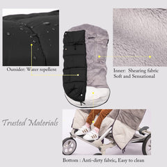AGACAS universal fit back anti-slip keeps footmuff secure on any stroller.