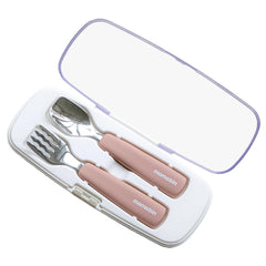 AGUARD MOMOBIN stainless steel fork with silicone easy-grip handle for safe toddler self-feeding at home.