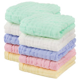AIDEA baby washcloths 10x10 pack—soft, breathable muslin for gentle cleaning.