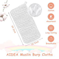 AIDEA muslin burp cloths packaging highlights gift-ready newborn essentials.