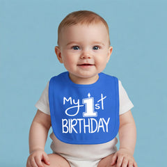 Aiden's Corner My 1st Birthday bib adjustable neck feature shown for a snug fit.