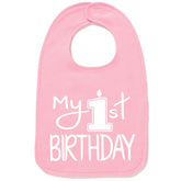 Aidens Corner My 1st Birthday Bib white-pink front view highlights soft cotton comfort for cake smash.