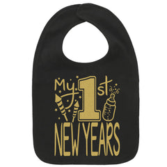 Aiden's Corner My 1st New Year bib in black with gold flake shines for baby photos.