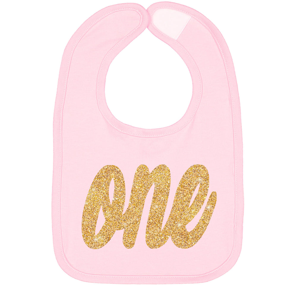 Aiden's Corner one birthday bib in gold silver design for gentle skin contact