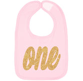 Aiden's Corner one birthday bib in gold silver design for gentle skin contact