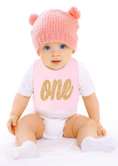 Aiden's Corner smash cake bib in gold pink with soft cotton finish