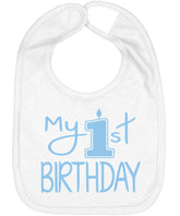 Aiden's Corner My 1st Birthday bib close-up showing cake-smash protection and easy cleanup.