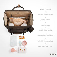 AIITA diaper backpack water-resistant-nylon protects gear in rain or spills.