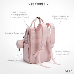AIITA diaper bag backpack changing station image demonstrates the built-in pad for on-the-go changes.