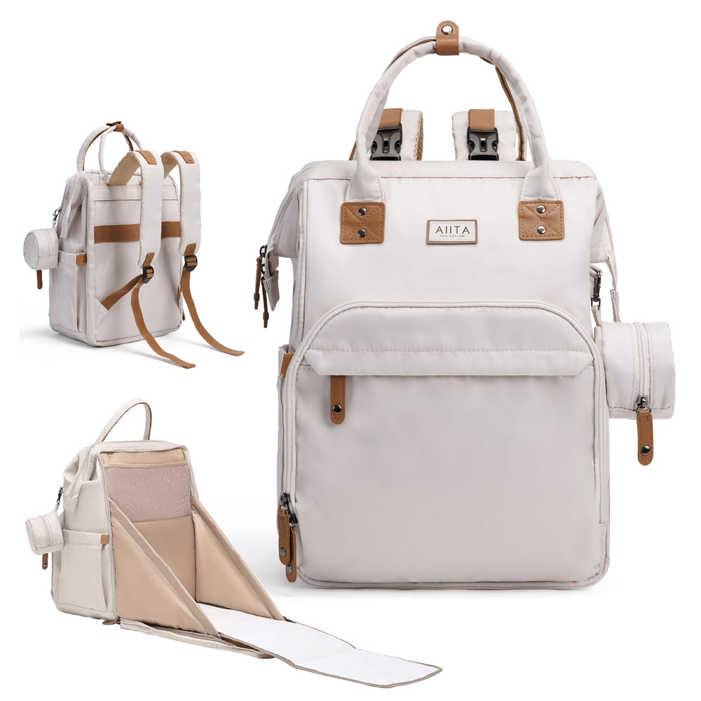 AIITA Diaper Bag Backpack front view shows a sleek, versatile design for on the go parents.