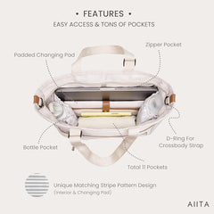 AIITA diaper bag tote features adjustable straps for multiple carries.
