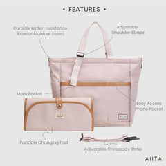 AIITA diaper bag tote features water-resistant material to protect essentials.