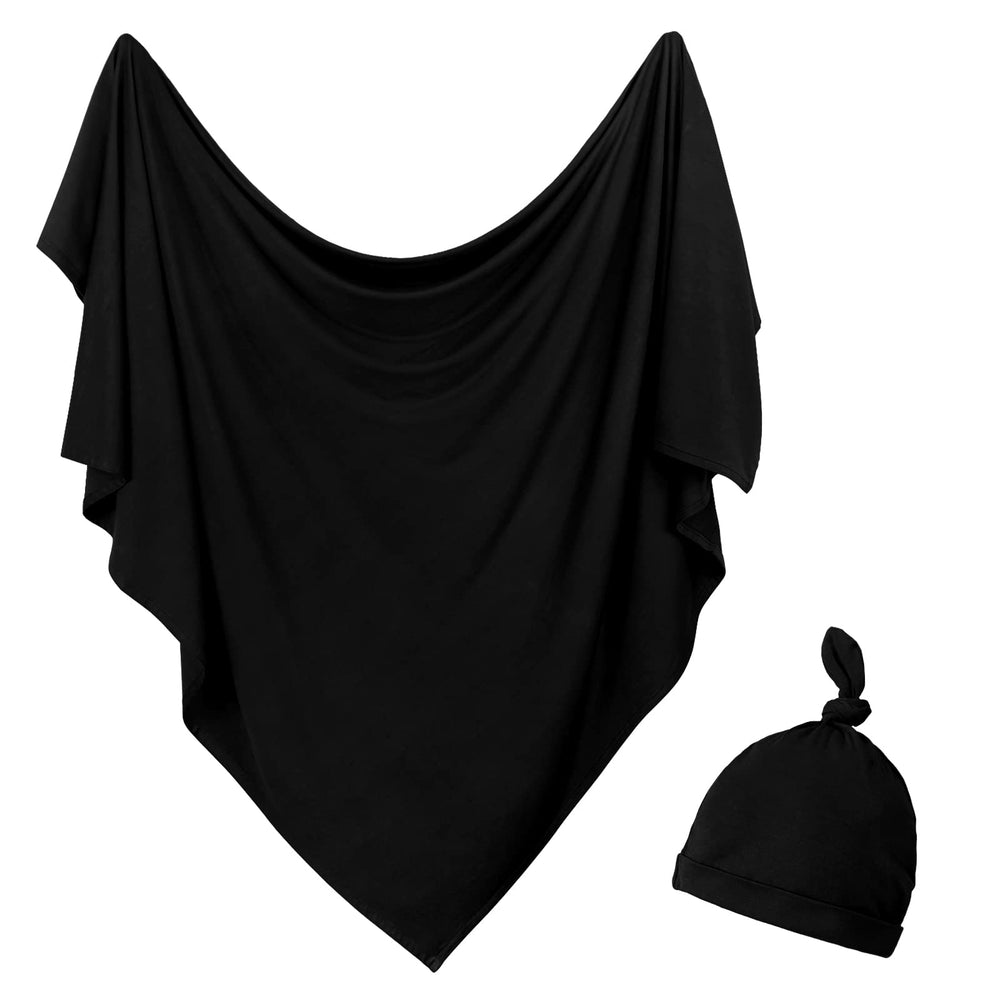 Aijoviko black gift box with newborn swaddle and hat, soft and ready for gifting