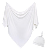 Aijoviko newborn swaddle blanket with hat in ivory gift box, ideal as a gift for new parents.