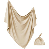 Aijoviko swaddle blanket and hat set in khaki, ready for newborn comfort and warmth.