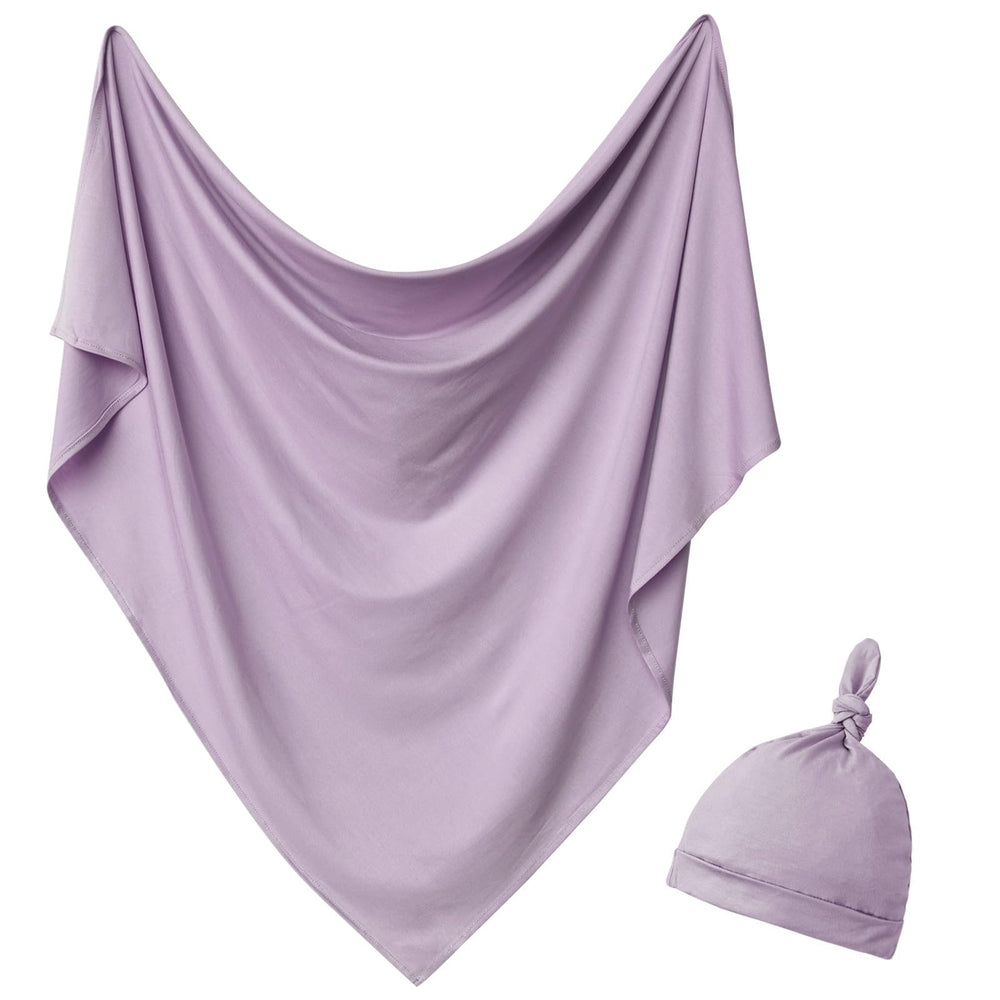 Aijoviko swaddle blanket and hat set mauve in box, cozy newborn comfort.