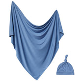 Aijoviko swaddle blanket steel blue 35x35 closeup shows soft breathable fabric for cozy sleep