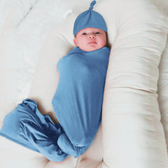 Aijoviko swaddle blanket steel blue folded compact emphasizes easy storage and portability