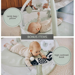 Aila+Aiden 6-in-1 XL Play Mat Sage doubles as a ball pit with included balls.