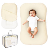 Aila + Aiden baby lounger cream side view shows breathable cotton for cozy day lounging