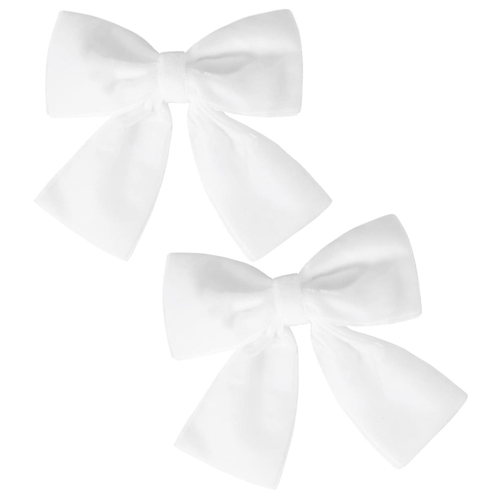 Aileam white velvet bow clip close-up showing soft fabric and 4-inch size