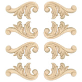 Aiminjey 8pcs decorative wood flower carved applique corner onlay showing natural wood grain