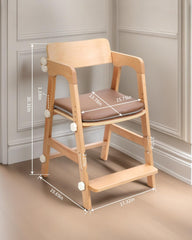 AIMOADO wooden high chair side view highlighting compact footprint and ergonomic support