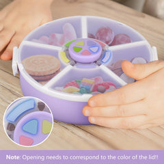 Aimsnk Kids snack spinner lid shows airtight, spill-free closure.