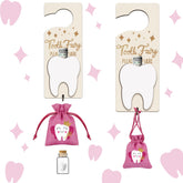 AINBIN Tooth Fairy Door Hanger in Rose Red highlights durable natural wood for a playful bedroom accent