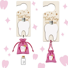 AINBIN Tooth Fairy Door Hanger in Rose Red highlights durable natural wood for a playful bedroom accent