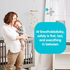 AirflowBaby breathable mesh liner on crib side view highlights arm-and-leg containment