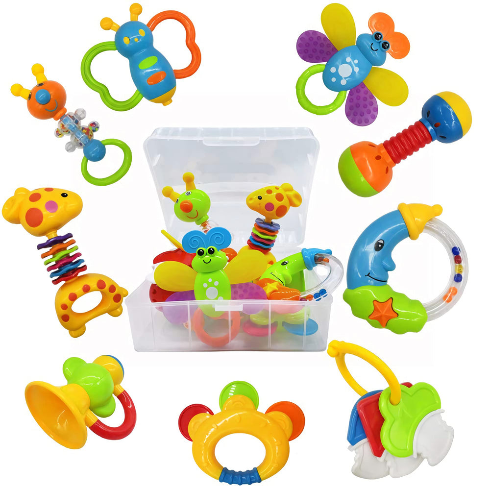AIVIAI 9pcs rattle teether set with box for bright early sensory play