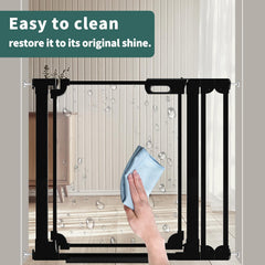 AiWMGL clear baby gate auto-close feature shown for effortless, hands-free operation.