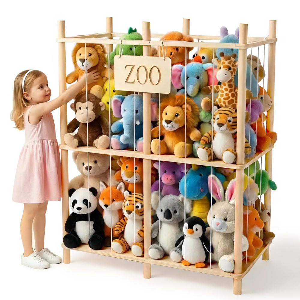 aiwo large stuffed animal storage front view showing generous capacity for plush toys