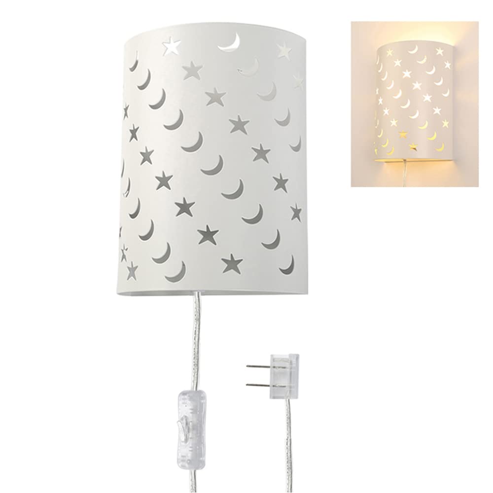 AizzKry plug-in wall sconce with star and moon cutouts for cozy bedtime ambiance.
