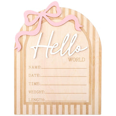 Ajcotahm Hello World Sign pink bow close-up—ideal newborn photo prop