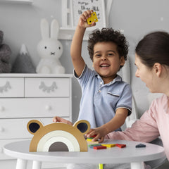 Ajqiomh wooden bear rainbow decor on shelf, versatile nursery display piece.