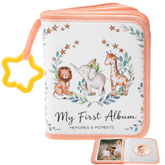 AKAYOK My First Photo Album cover with safari animals and soft fabric for baby