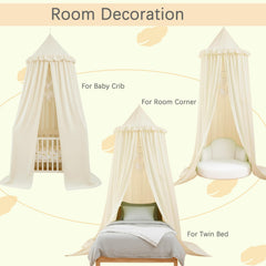 Akiky growth-ready canopy showing crib-to-twin fit and tall height.
