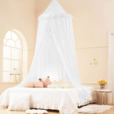 Akiky Kids Bed Canopy over crib with ruffles creates private sleep space.