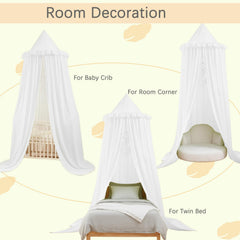 Akiky canopy close-up shows dreamcatcher detail and soft white fabric for serene nursery decor.