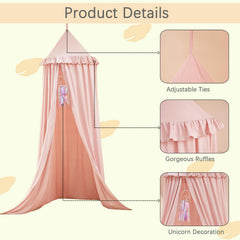 Akiky canopy uses soft polyester fabric, skin-friendly for kids and durable for busy rooms.