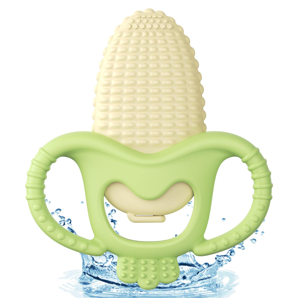 Akolik baby teether corn-a cooling-core delivers soothing gum relief.