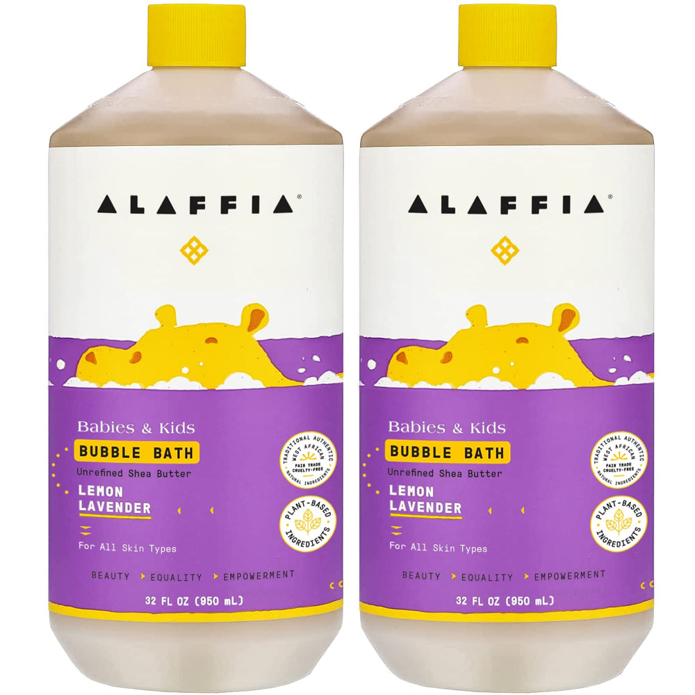 Alaffia Babies and Kids Bubble Bath bottle shows gentle cleansing for delicate skin.