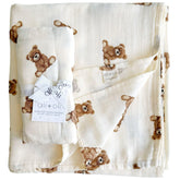 Ali+Oli teddy bear muslin swaddle blanket folded for newborn comfort