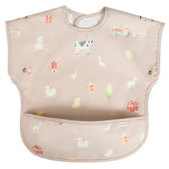 Ali+Oli Smock Bib Farm Pattern front shows modern style with spill protection for mealtime