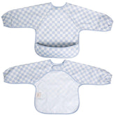 Ali+Oli Smock Bib long-sleeve blue checkers protects outfits during meals.